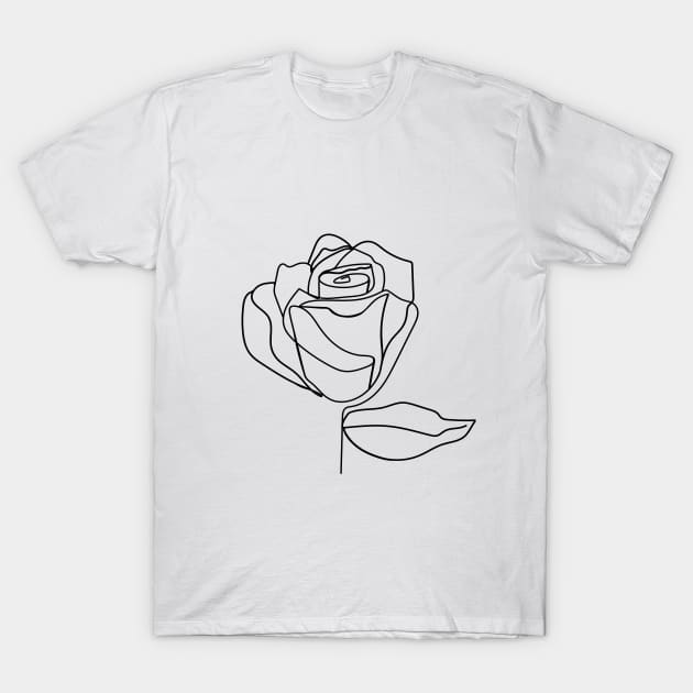 One line rose flower. Continuous line print. T-Shirt by CoCoArt-Ua